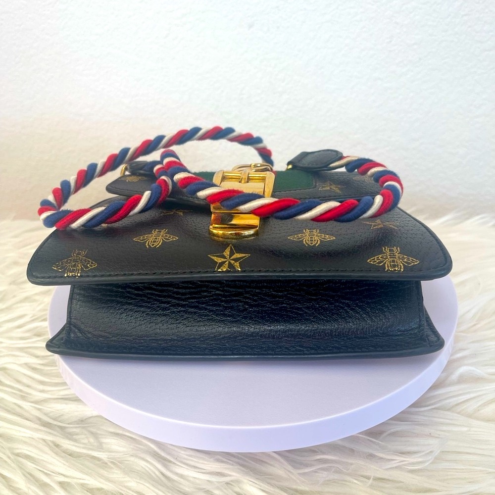 Gucci Sylvie Black and Gold Bee Stars Bag with Braided Strap 2-Way Handles - Picture 6 of 11